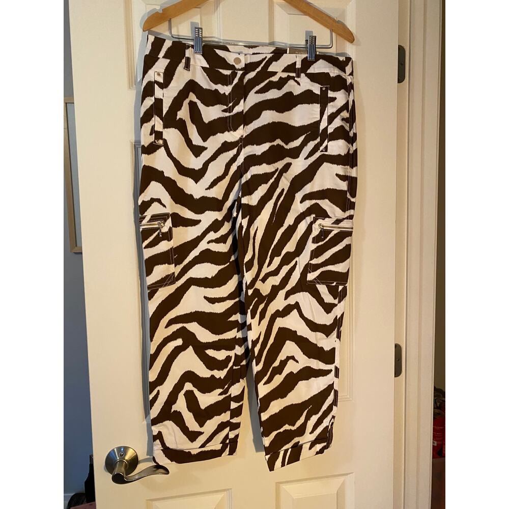 Chico's Brown Zebra Utility Crop Luxe twill Large NWT